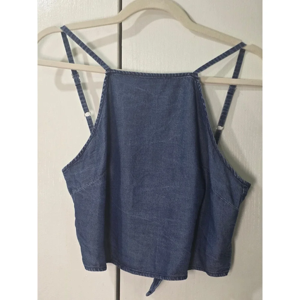 Express Denim Camisole Tank Top Womens S Blue Tie Back Halter Neck fetival Y2K - Picture 2 of 6
